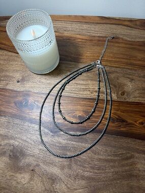 Faux Navajo, Pearl Three-Strand Black Bead Necklace